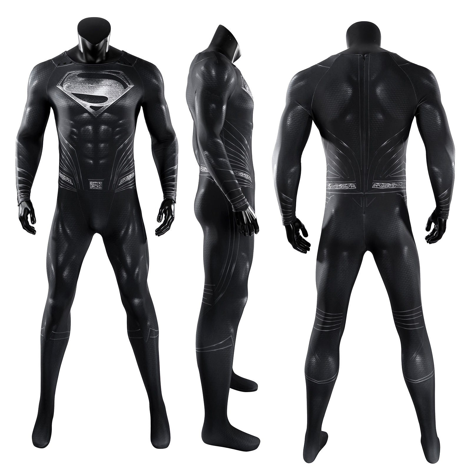 Justice League Superman Black Suit Jumpsuit with Cloak Cosplay Costumes