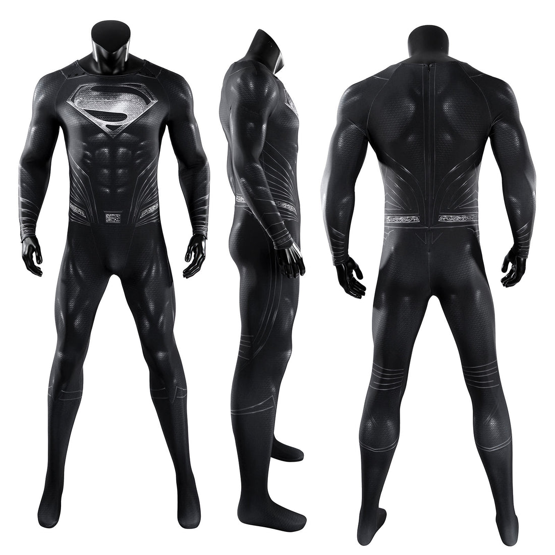 Justice League Superman Black Suit Jumpsuit with Cloak Cosplay Costumes