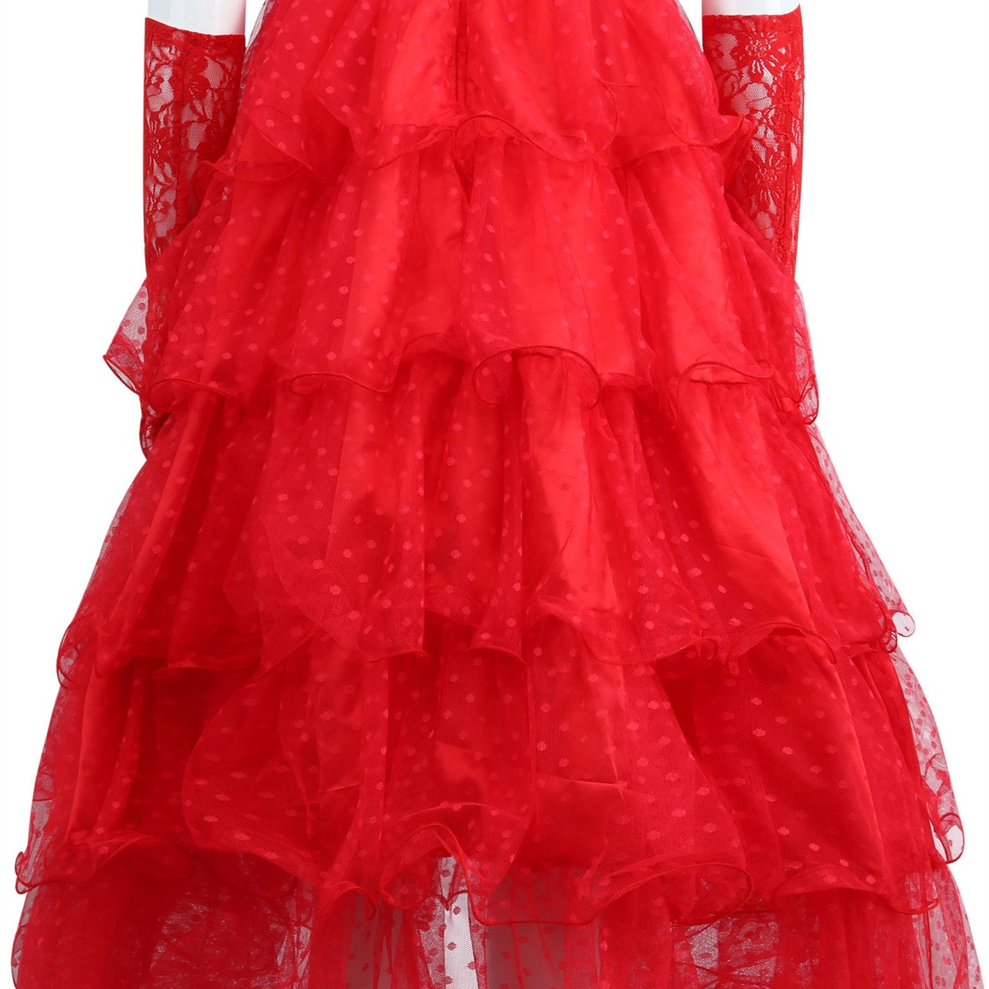 Beetle Juice Lydia Deetz Gilrs Red Wedding Dress Cosplay Costumes