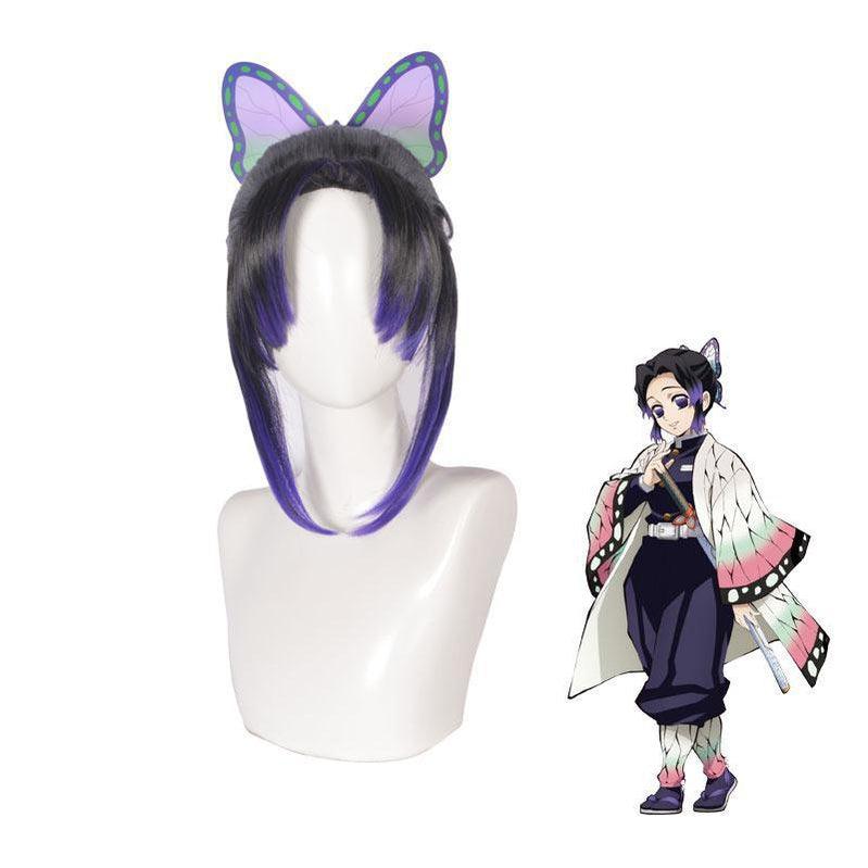 anime demon slayer kimetsu no yaiba cosplay kochou shinobu cosplay wig short purple wig
