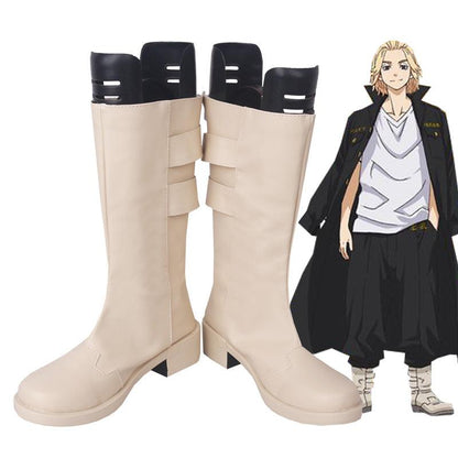 Tokyo Revengers Mikey Manjiro Sano Beige Anime Comic Cosplay Boots Shoes - coscrew