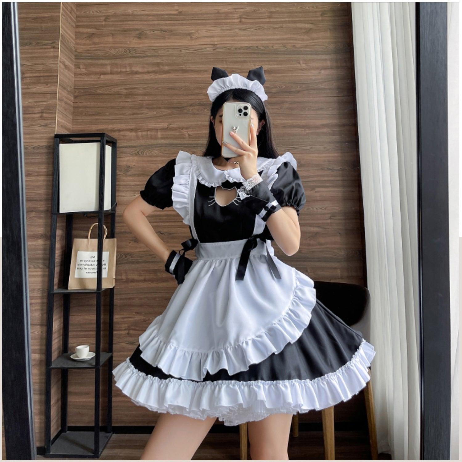 Cat Girl Black Pink Large Size Maid Outfit Lolita Dress Crossdresser Fancy Cosplay Costume