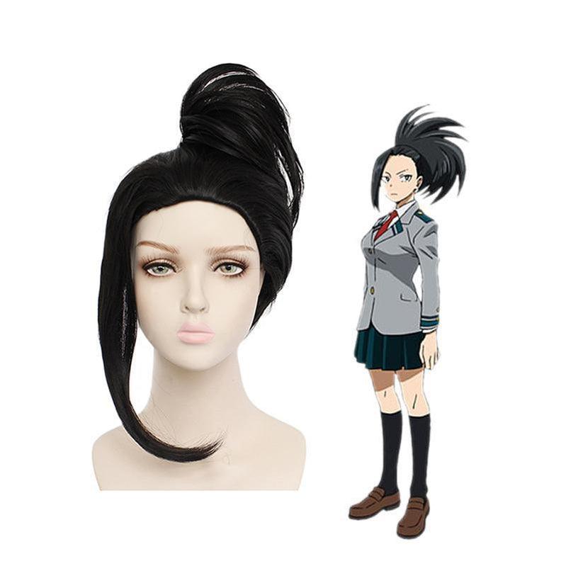Anime My Hero Academia Momo Yaoyorozu Long Black Cosplay Wigs