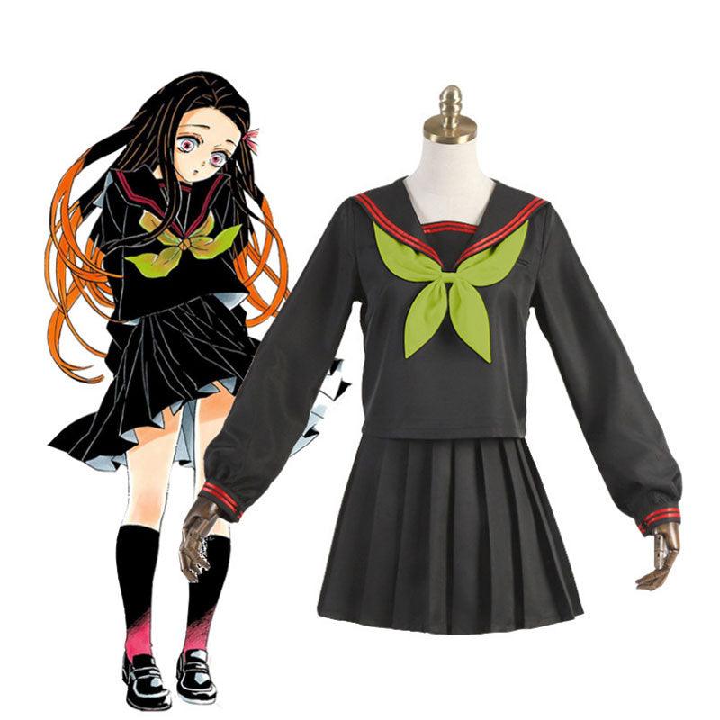 Anime Demon Slayer Kimetsu no Yaiba Nezuko Kamado Makomo School Uniform Cosplay Costumes