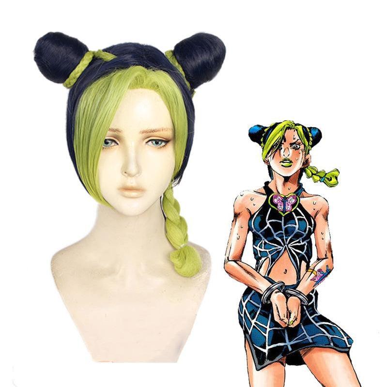 anime jojos bizarre adventure stone ocean jolyne cujoh long mixed green cosplay wigs