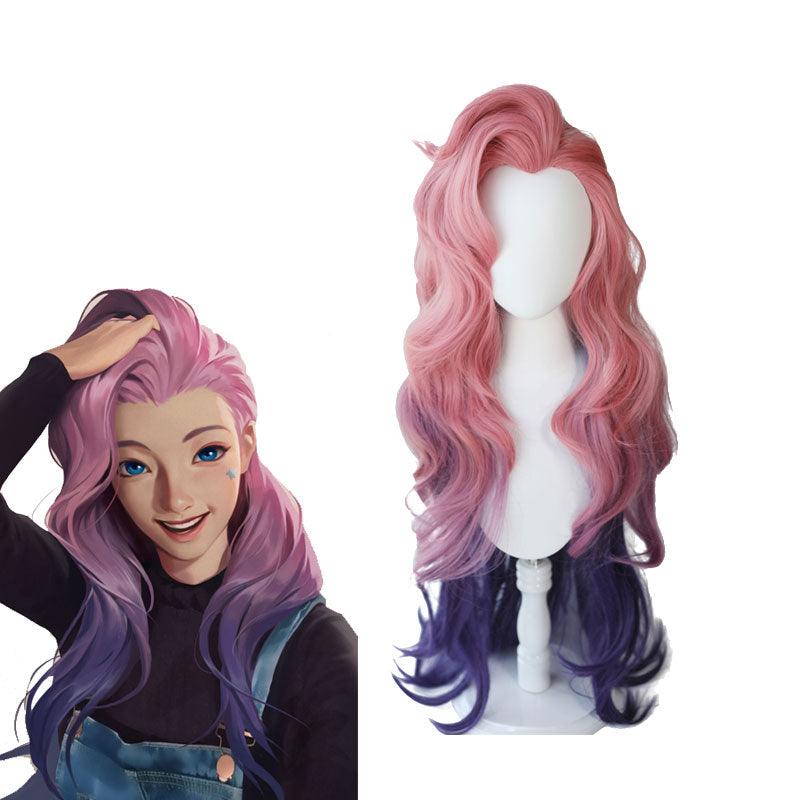 game lol seraphine 100cm long pink gradient purple wavy cosplay wigs