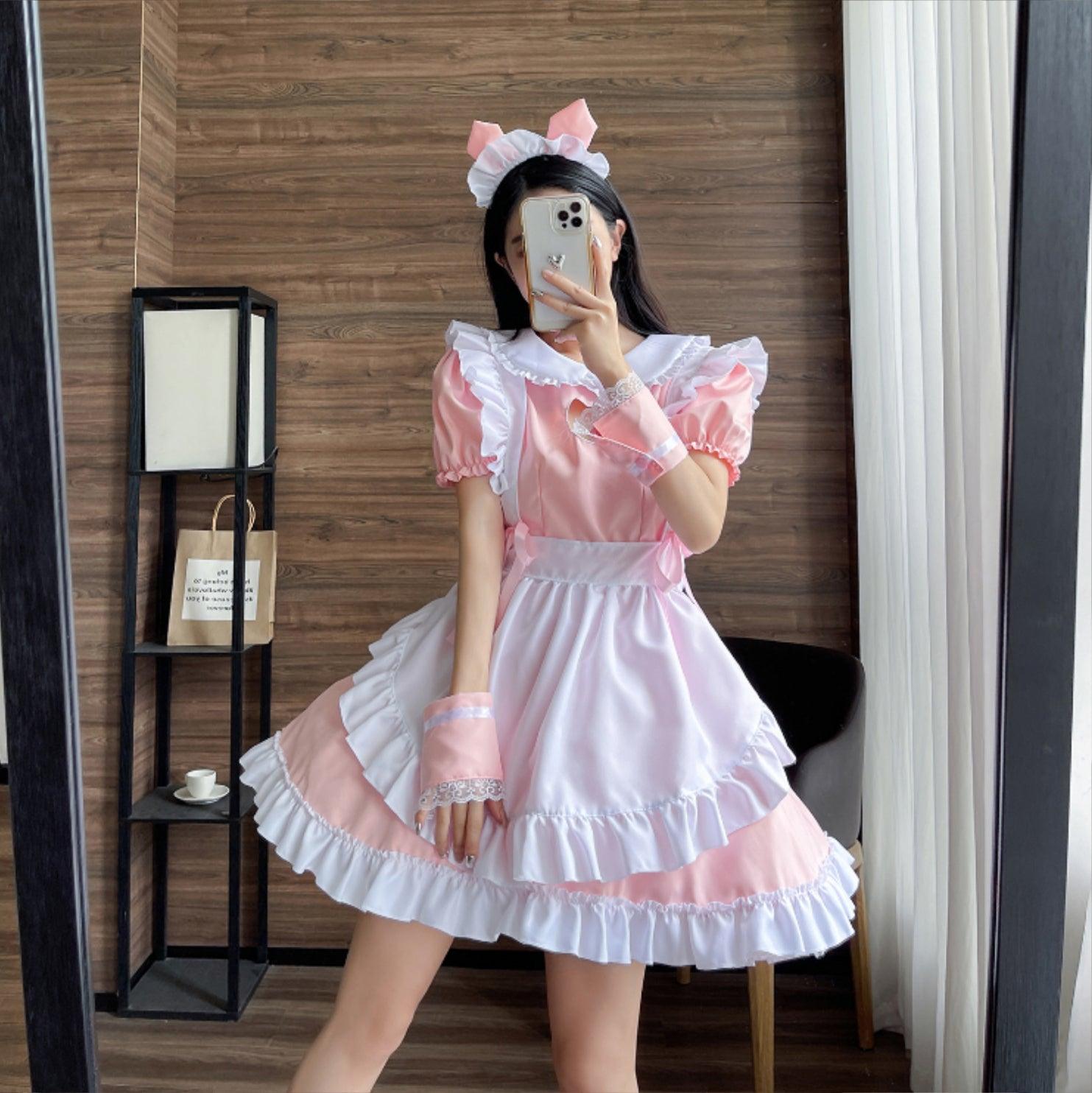 Cat Girl Black Pink Large Size Maid Outfit Lolita Dress Crossdresser Fancy Cosplay Costume
