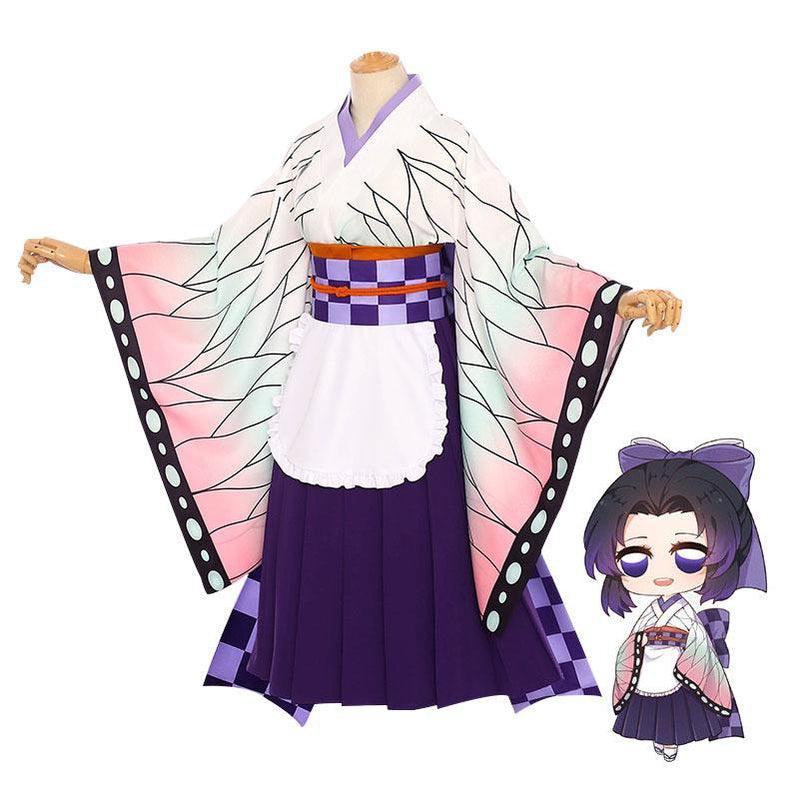 Anime Demon Slayer Kimetsu no Yaiba Kochou Shinobu Kimono Maid Outfit Cosplay Costumes