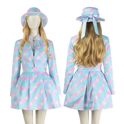 barbie movie 2023 barbie blue dress cosplay costumes with hat