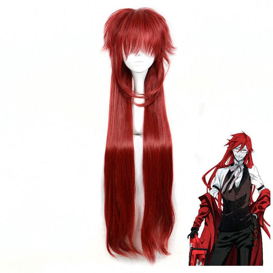 Anime Black Butler Grell Sutcliff Long Dark Red Cosplay Wigs
