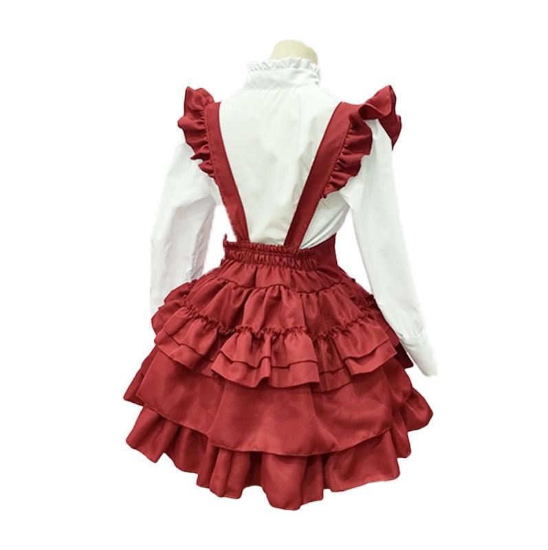 Cyberpunk Mechanic Queen Gothic Lolita Skirt Maid Outfit Fancy Red Dress Cosplay Costume