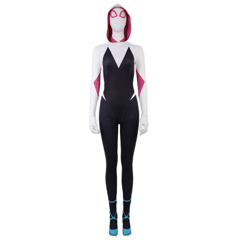 movie spider man into the spider verse gwen stacy spiderman cosplay costume jumpsuit with free headgear