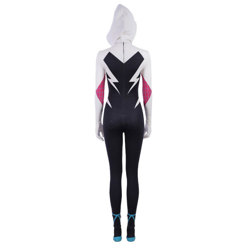 movie spider man into the spider verse gwen stacy spiderman cosplay costume jumpsuit with free headgear