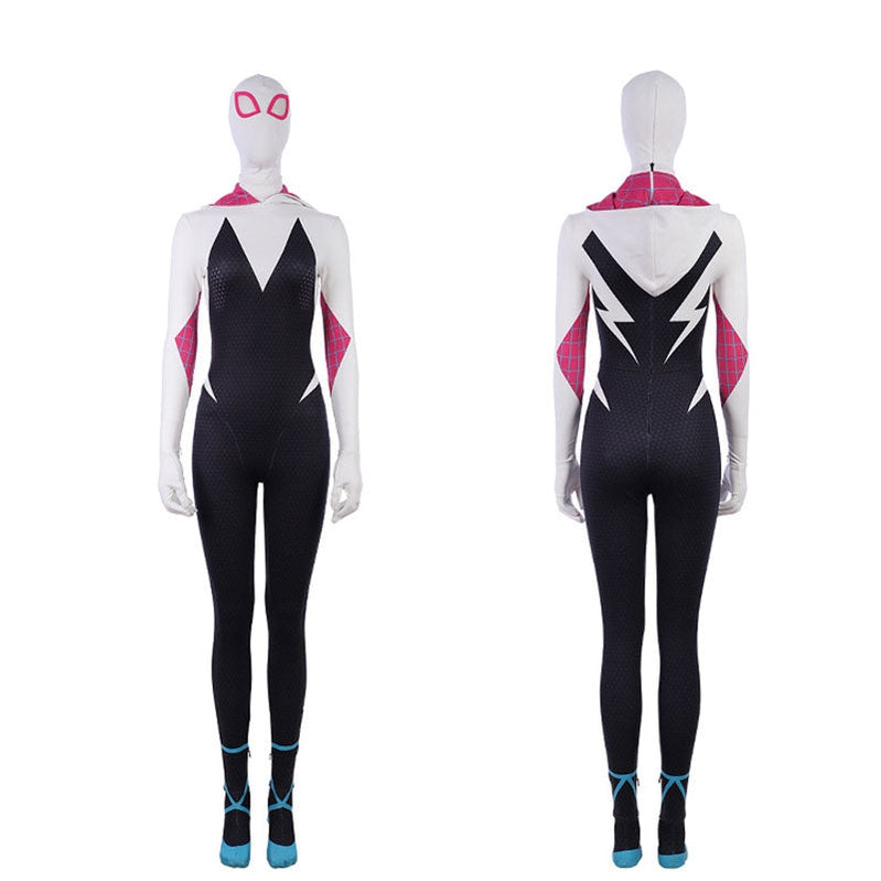 movie spider man into the spider verse gwen stacy spiderman cosplay costume jumpsuit with free headgear