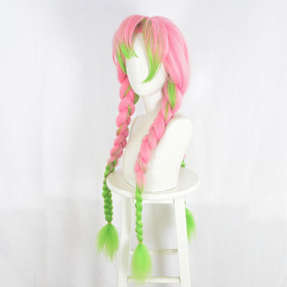 Anime Demon Slayer: Kimetsu no Yaiba Kanroji Mitsuri Cosplay Wig Pink Mixed Green Weave Long Wigs