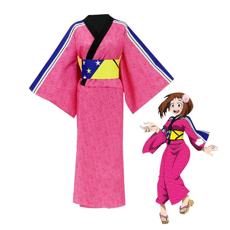 anime my hero academia ochaco uraraka pink kimono cosplay costume