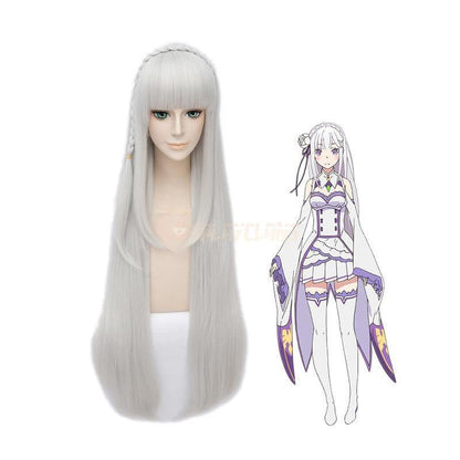 Anime Re:Zero Starting Life in Another World Emilia Long Straight Silver Cosplay Wigs