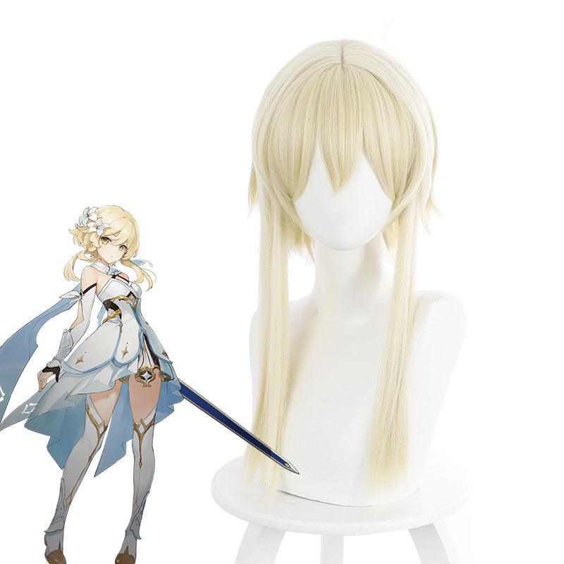 game genshin impact traveler lumine blonde ponytail cosplay wigs
