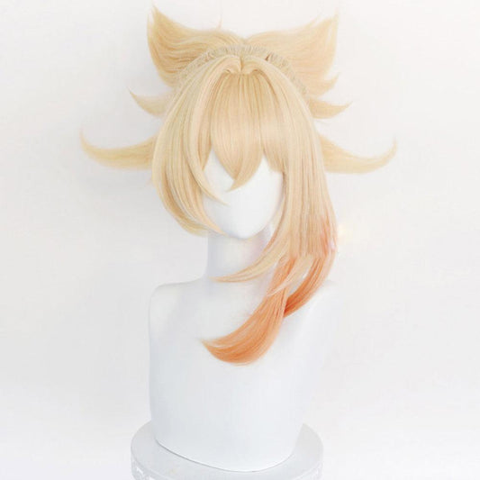 coscrew anime genshin impact yoimiya golden meduim cosplay wig mm15