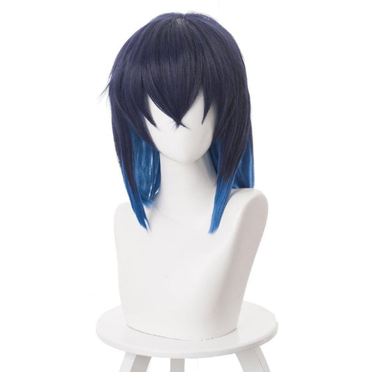 demon slayer hashibira inosuke dark blue gradient royal blue medium cosplay wig 487d