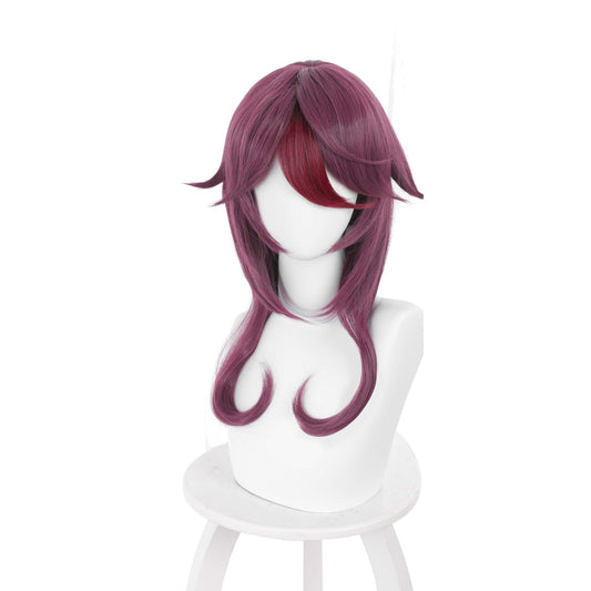 coscrew anime genshin impact rosaria purple highlights red medium cosplay wig 503m