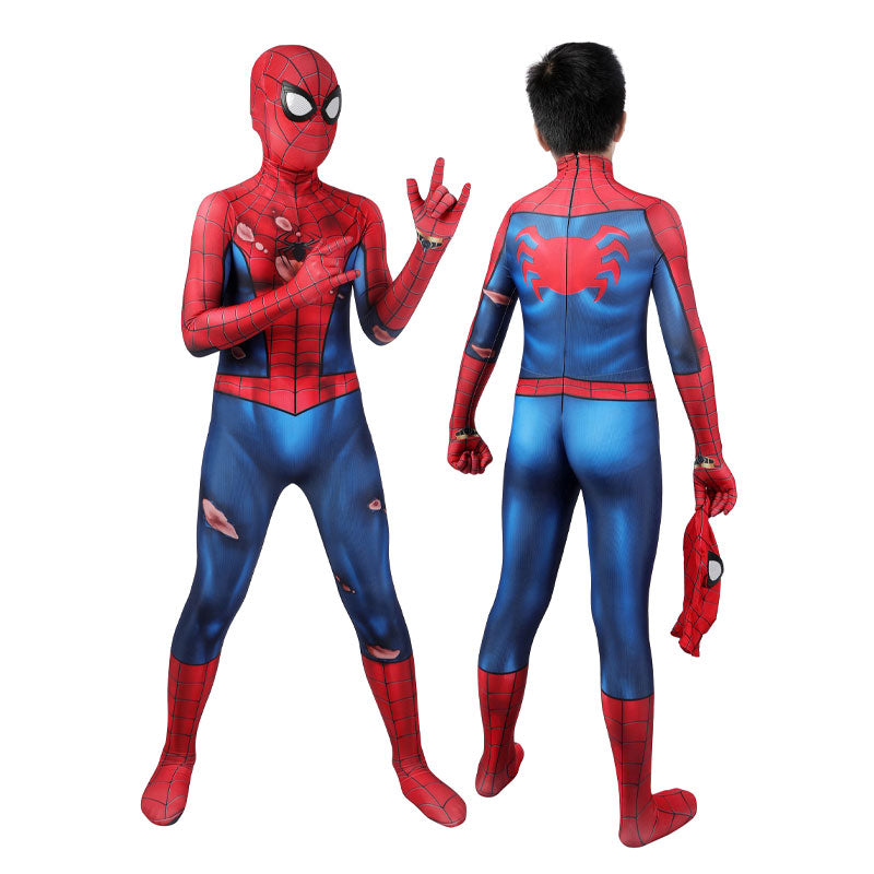 spider man ps5 classic suit damaged children jumpsuit cosplay costumes