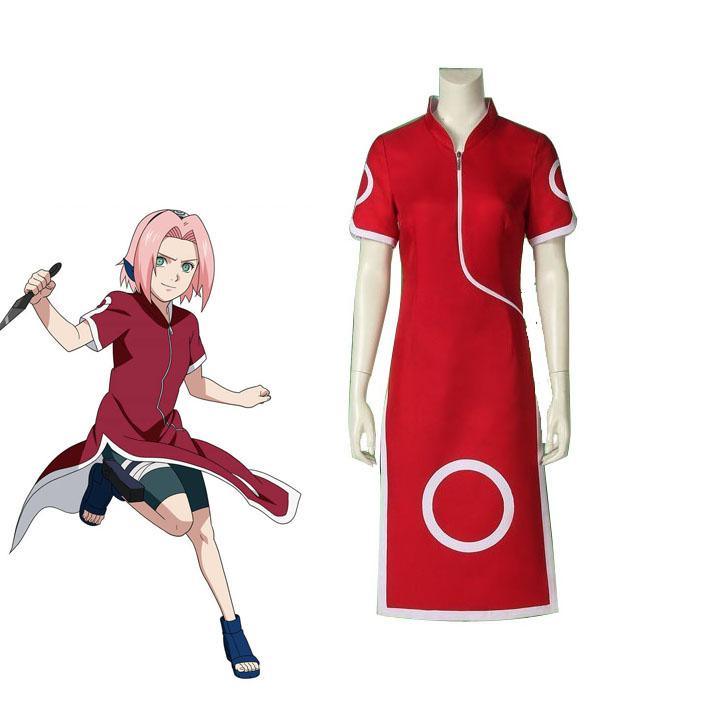 Anime Naruto Haruno Sakura Ninja Dresses Set Cosplay Costume