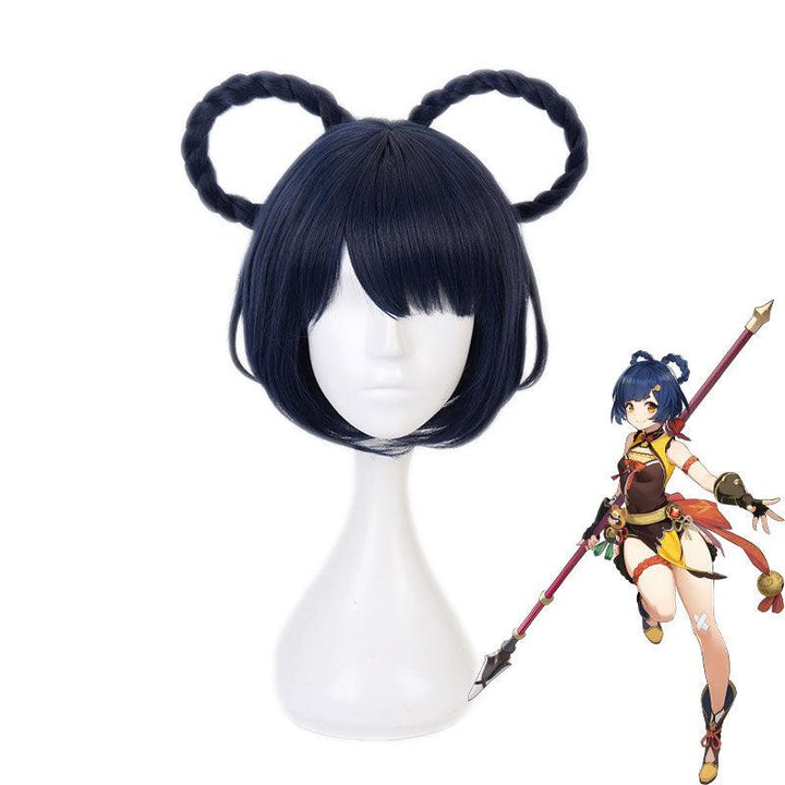 game genshin impact xiangling navy blue cosplay wigs