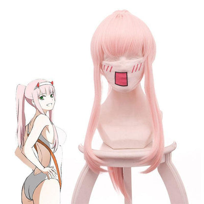 Anime DARLING in the FRANXX 02 Zero Two 65cm Long Pink Ponytail Cosplay Wigs