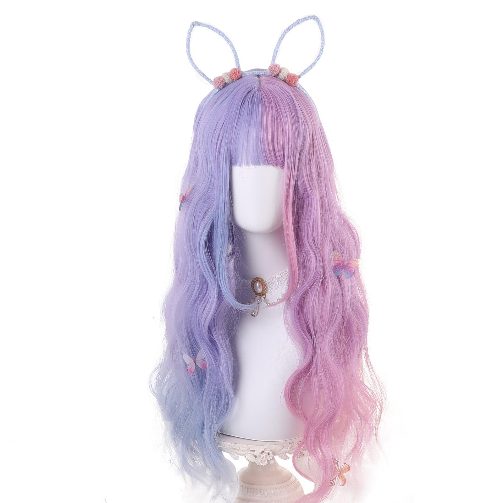 coscrew Rainbow Candy Wigs Half blue and half purple Long Lolita Wig LOLI-028 - coscrew