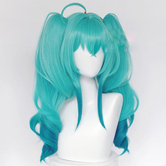 coscrew V Miku Little devil Green and blue Medium double ponytail Cosplay Wig MM70 - coscrew