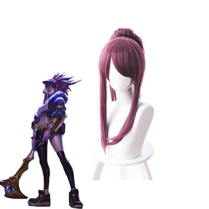 lol kda skin akali 45cm long purple ponytail cosplay wigs
