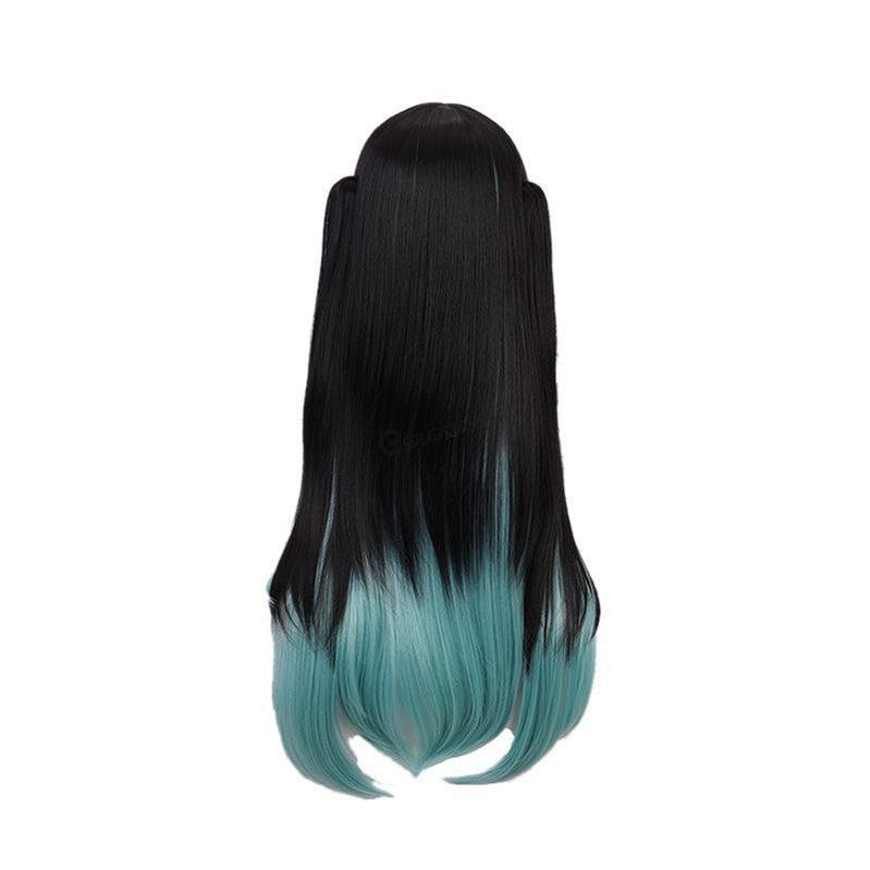 anime demon slayer tokitou muichirou long straight green mixed black cosplay wigs