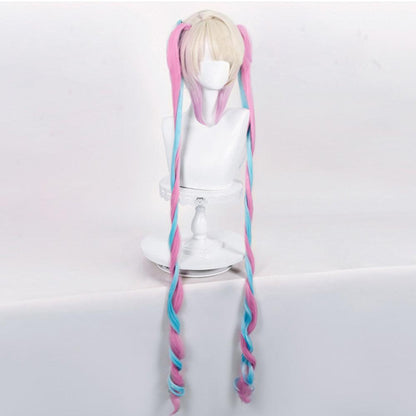 coscrew anime needy girl overdose rain pink and blue ex long cosplay wig mm62