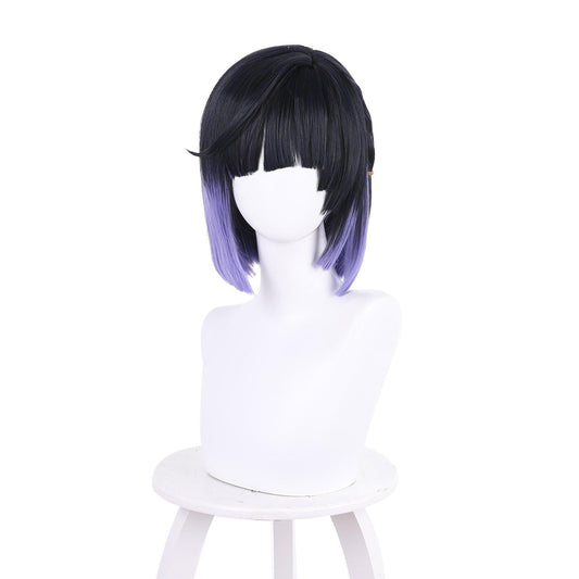 coscrew anime genshin impact ye lan dark blue gradient bluish violet short cosplay wig 503z