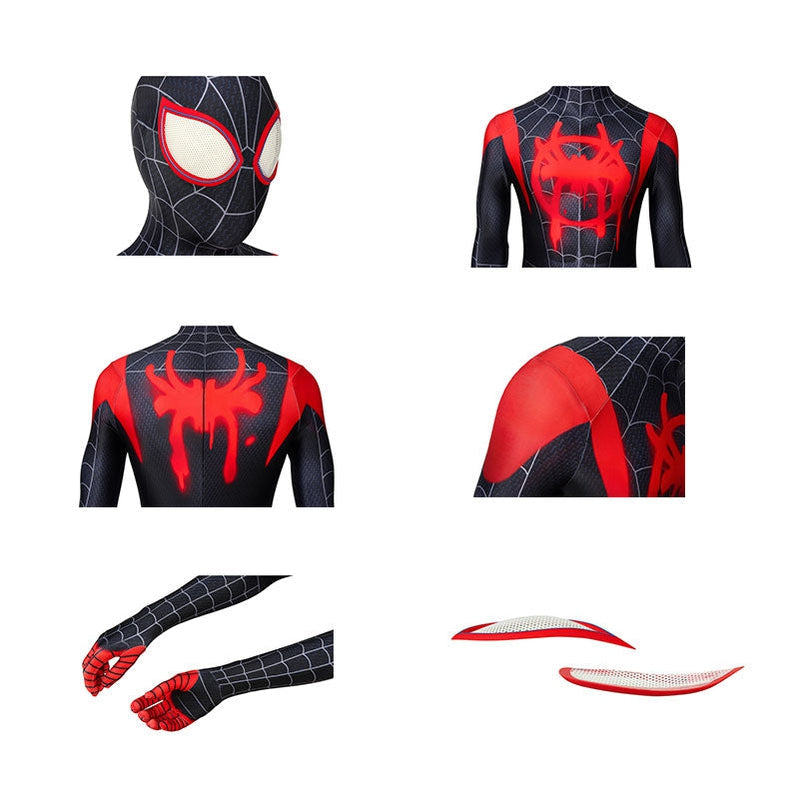 movie spider man into the spider verse miles morales spiderman elastic force cosplay costume jumpsuit with free headgear