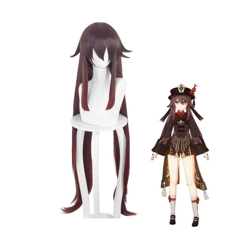 game genshin impact hu tao dark brown long cosplay wig