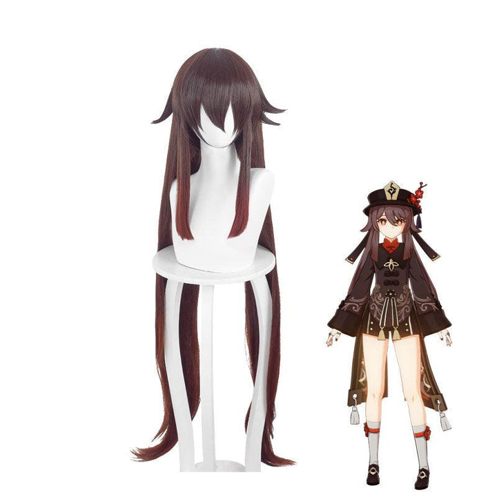 game genshin impact hu tao dark brown long cosplay wig