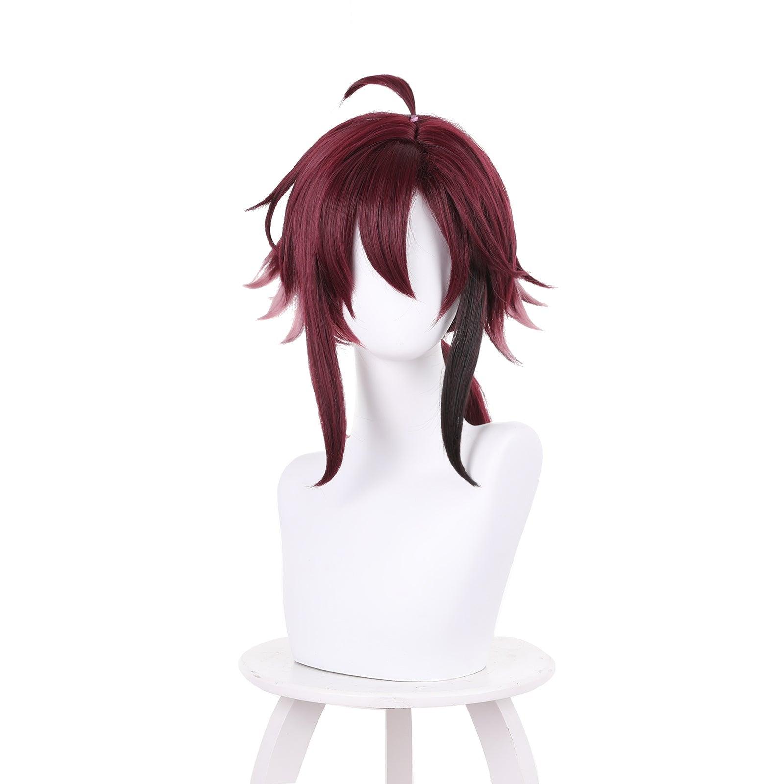 coscrew anime genshin impact shikanoin heizou red medium cosplay wig 539b
