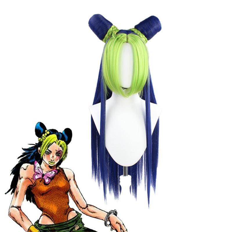 anime jojos bizarre adventure stone ocean jolyne cujoh long blue mixed green cosplay wigs