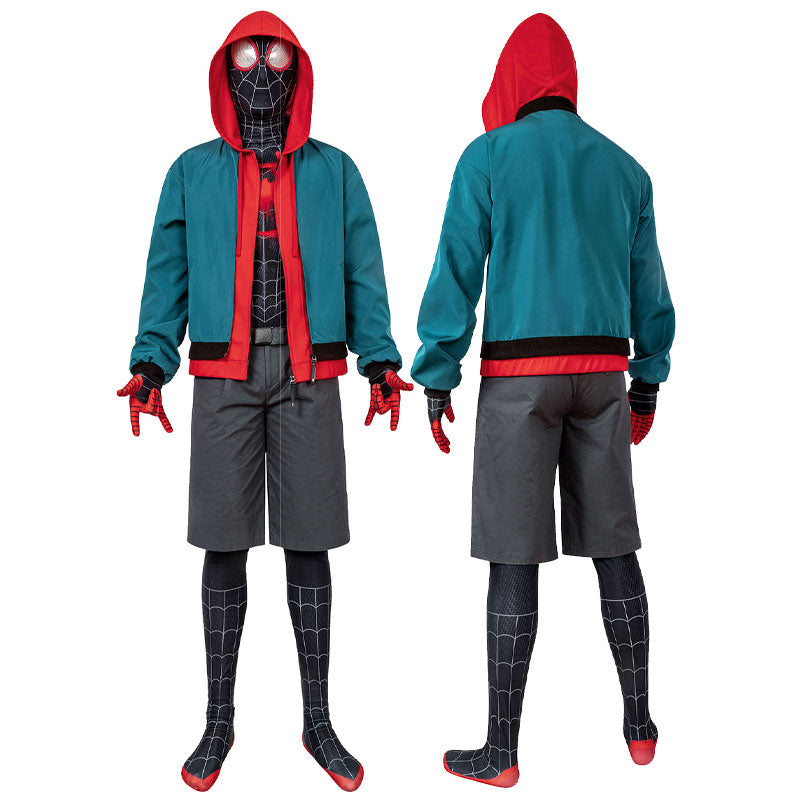 spider man into the spider verse miles morales jumpsuit with coat fullset cosplay costumes