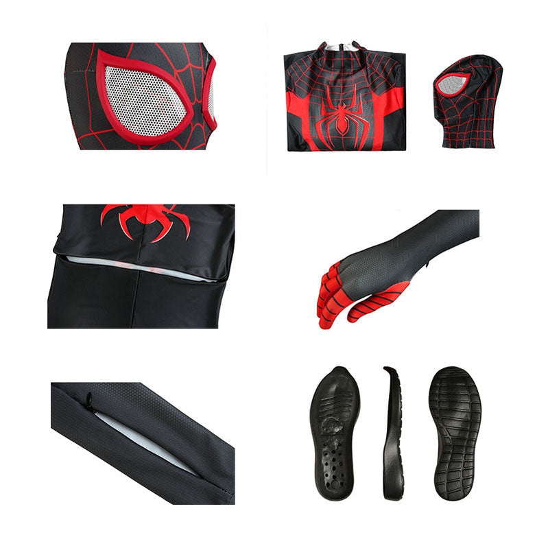 movie spider man into the spider verse miles morales spiderman elastic force jumpsuit cosplay costume with free headgear 1