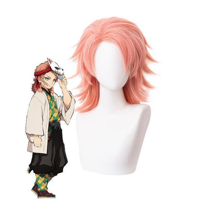 anime demon slayer kimetsu no yaiba sabito orange pink cosplay wigs