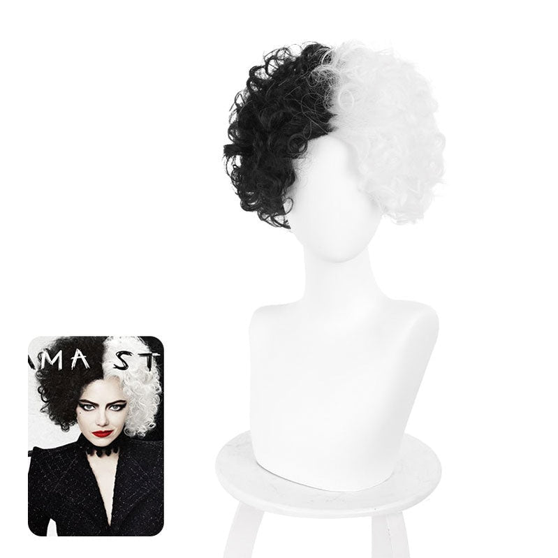 movie cruella cruella de vil black white curly cosplay wigs