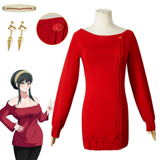 anime spy family yor forger red sweater cosplay costumes