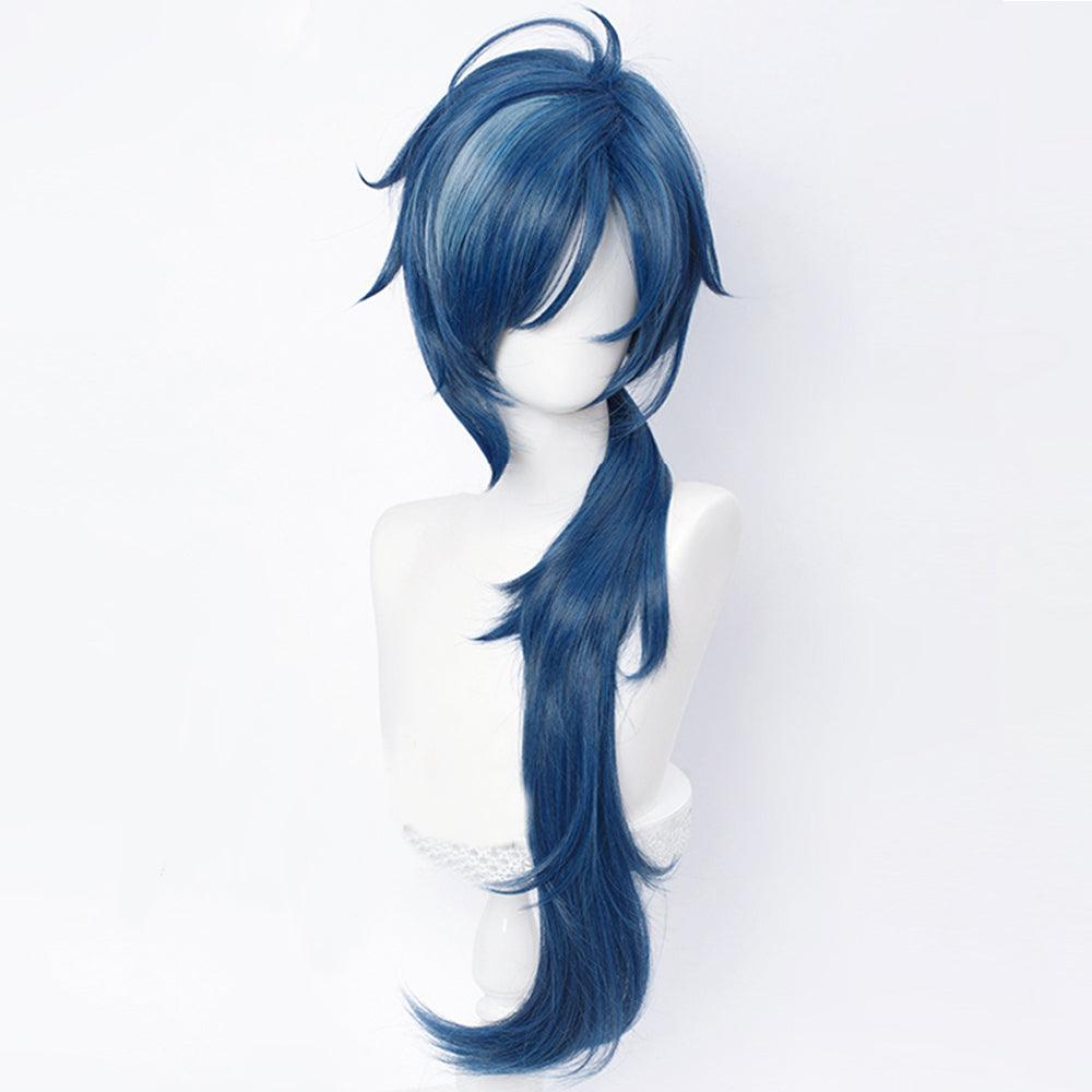 coscrew anime genshin impact kaeya alberich blue long cosplay wig mm56
