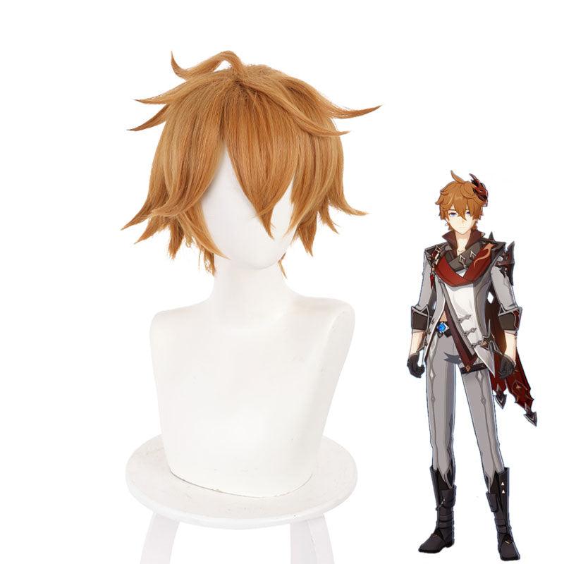 game genshin impact tartaglia brown cosplay wigs