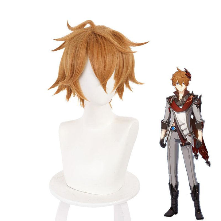 game genshin impact tartaglia brown cosplay wigs