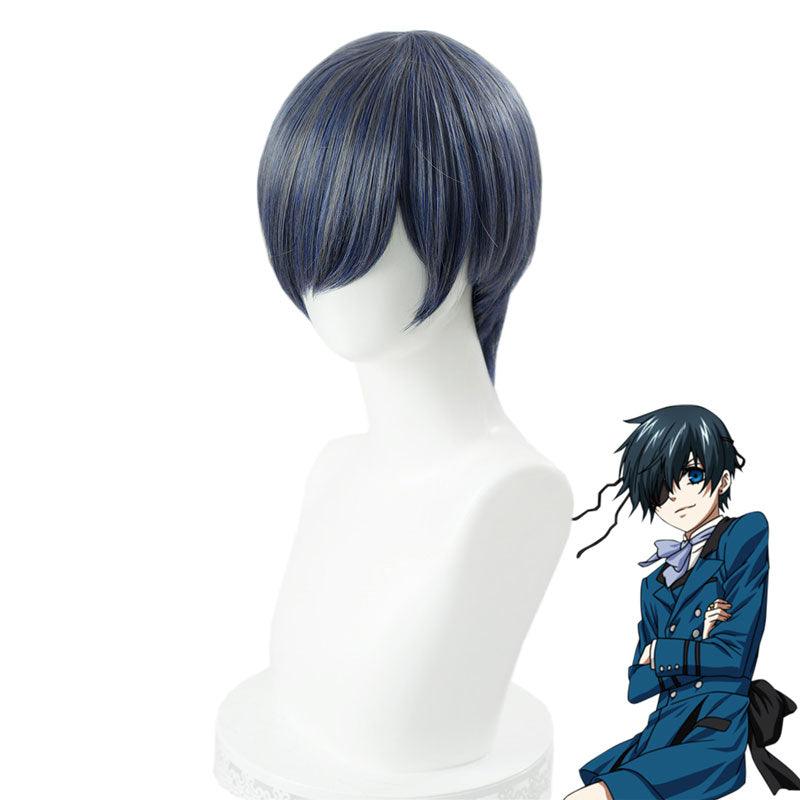 anime black butler ciel phantomhive short blue and gray mixed cosplay wigs