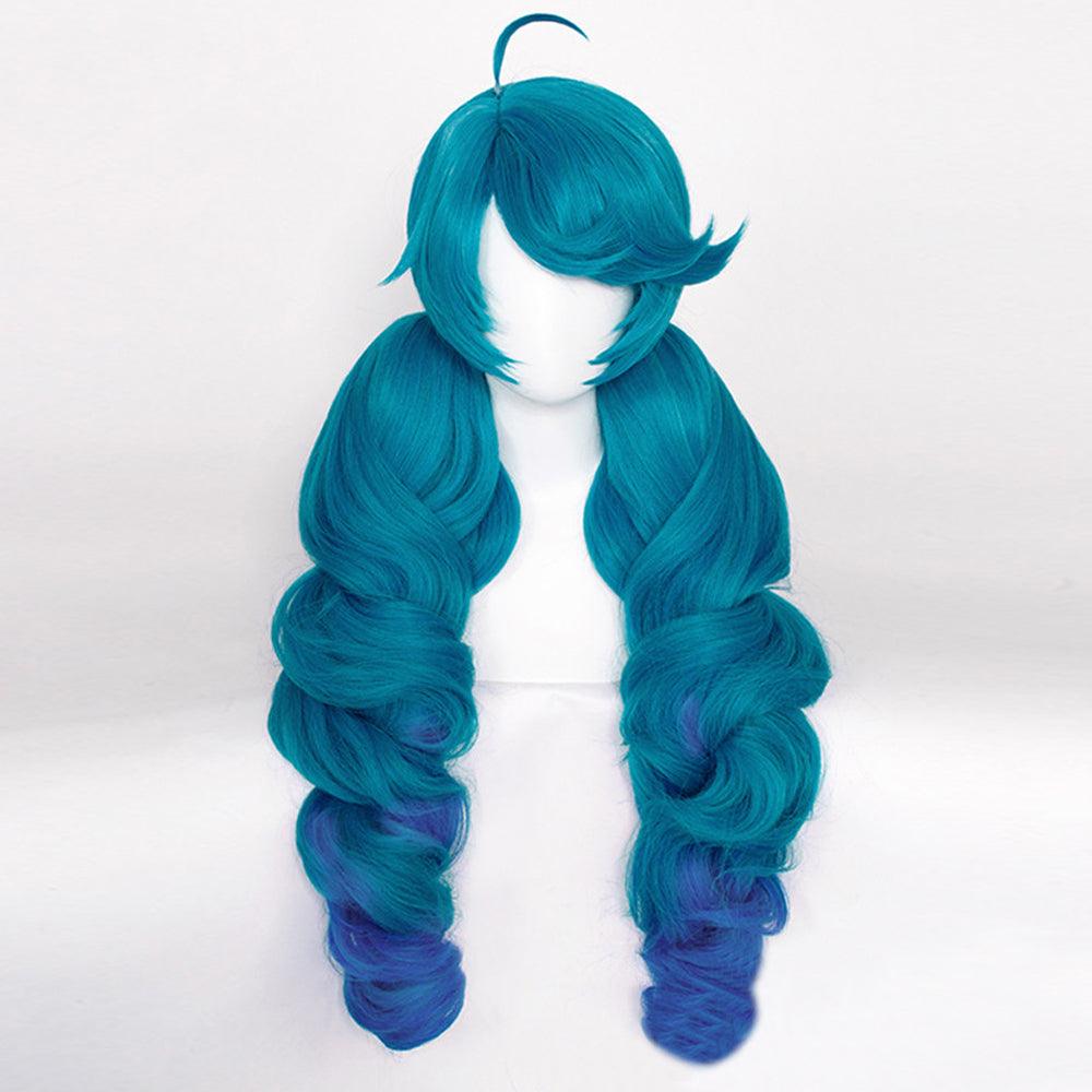 coscrew league of legends gwen blue long game cosplay wig mm50